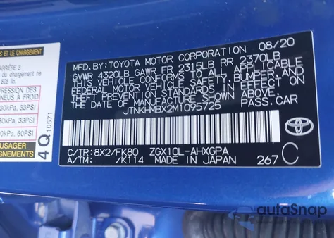 2021 Toyota C-Hr Xle из США, поврежденный, VIN JTNKHMBX2M1095725